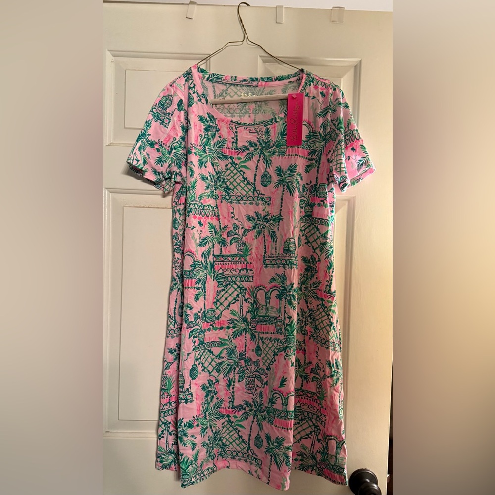 Lilly Pulitzer Pink and Green Palm Print Dress